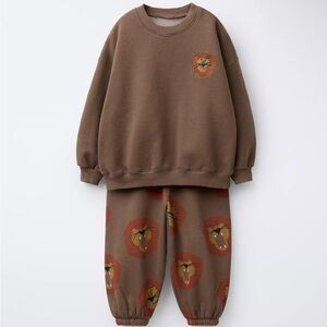 Zara Brown Kids Matching Set with Lion Print
